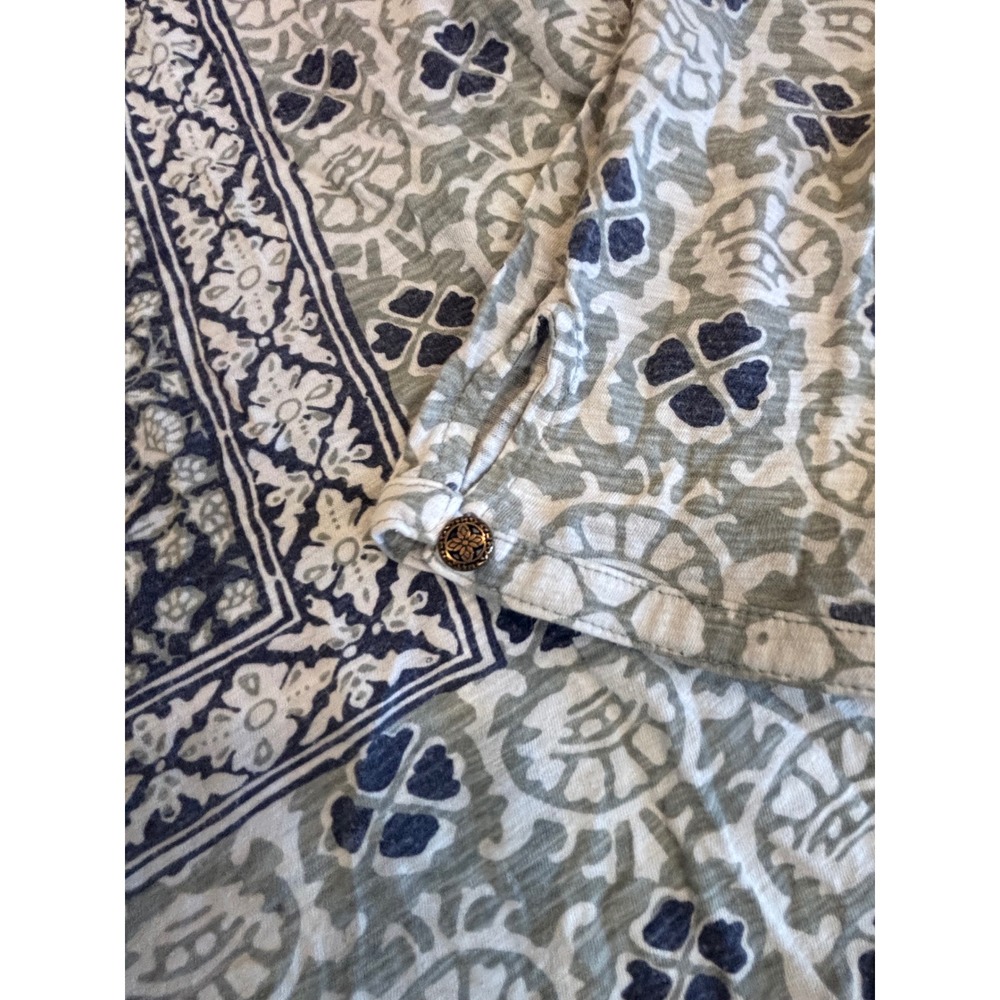 Lucky Brand Womens Blue Tan Floral Boho V-Neck 3/4 Sleeve Top Large Peasant - Picture 11 of 11